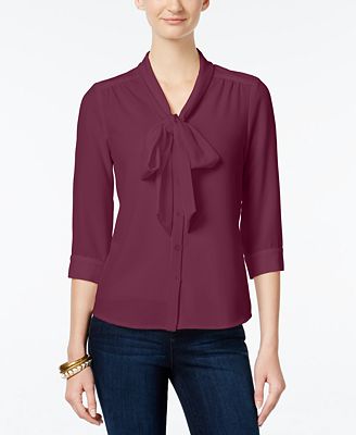 NY Collection Petite Tie-Neck Blouse - Tops - Petites - Macy's