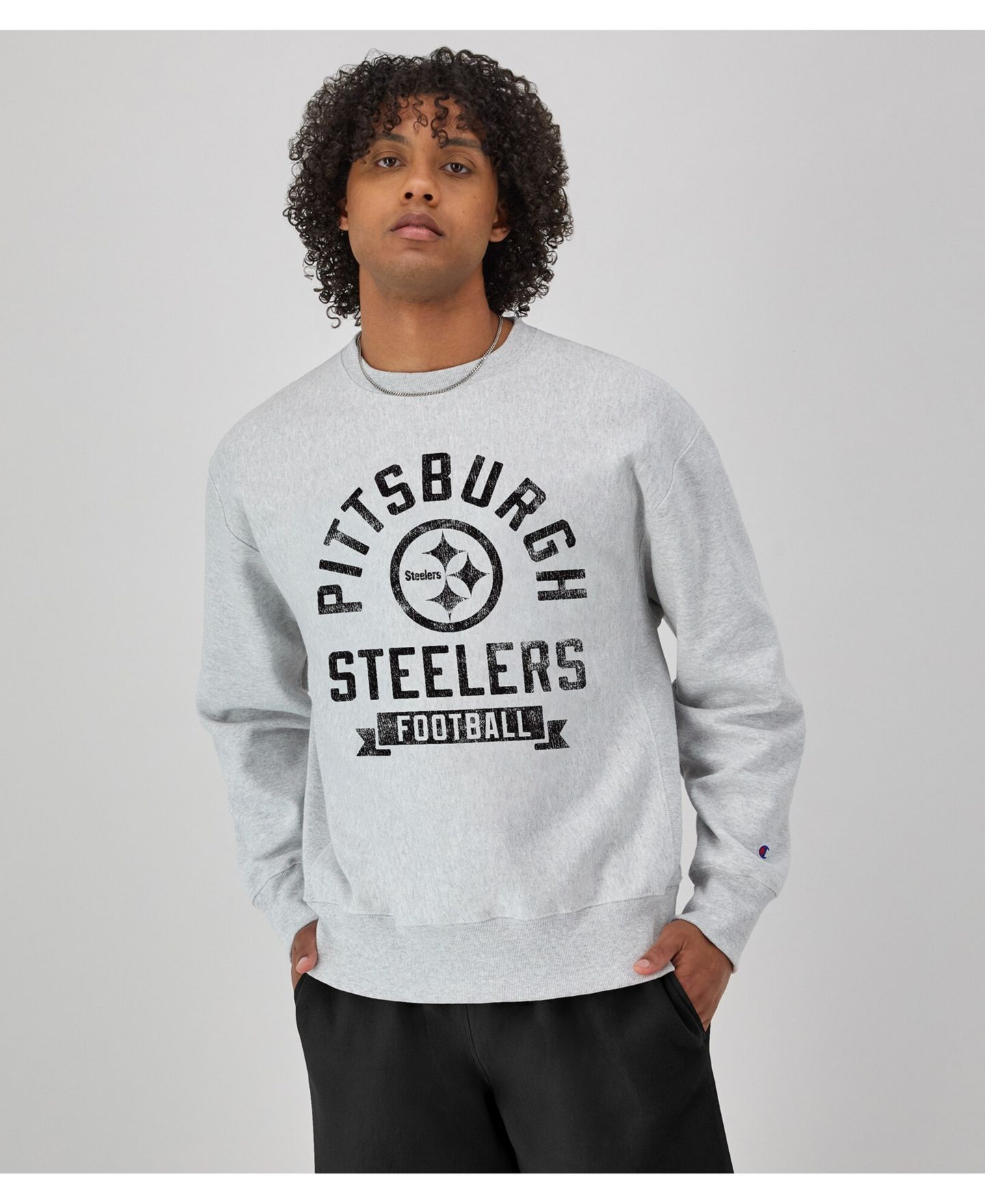 Мужская толстовка Champion Heather Gray Pittsburgh Steelers Reverse Weave Fleece Pullover — фото 3