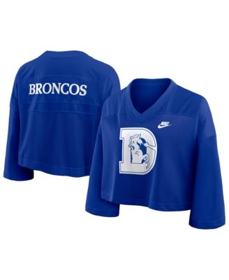 Women's Royal Denver Broncos Rewind Cropped Mesh Dri-FIT Fashion Jersey