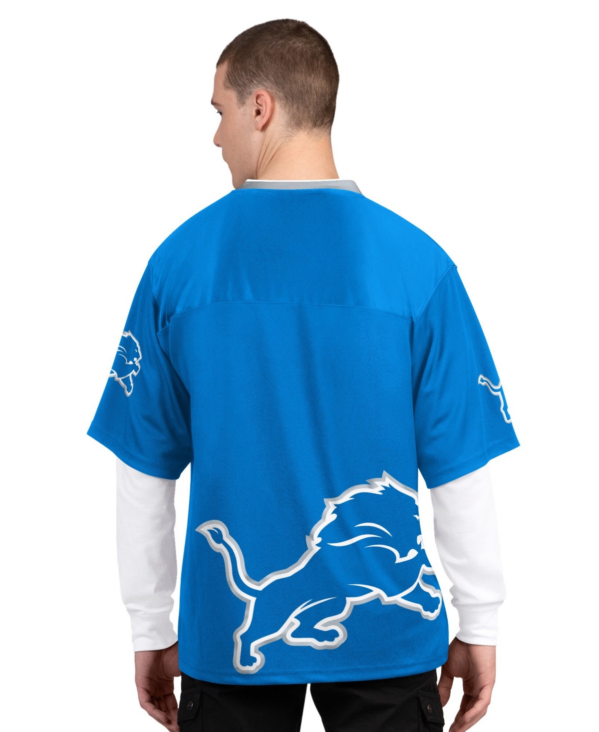 Starter Men's Blue/White Detroit Lions Short Sleeve Long T-Shirt