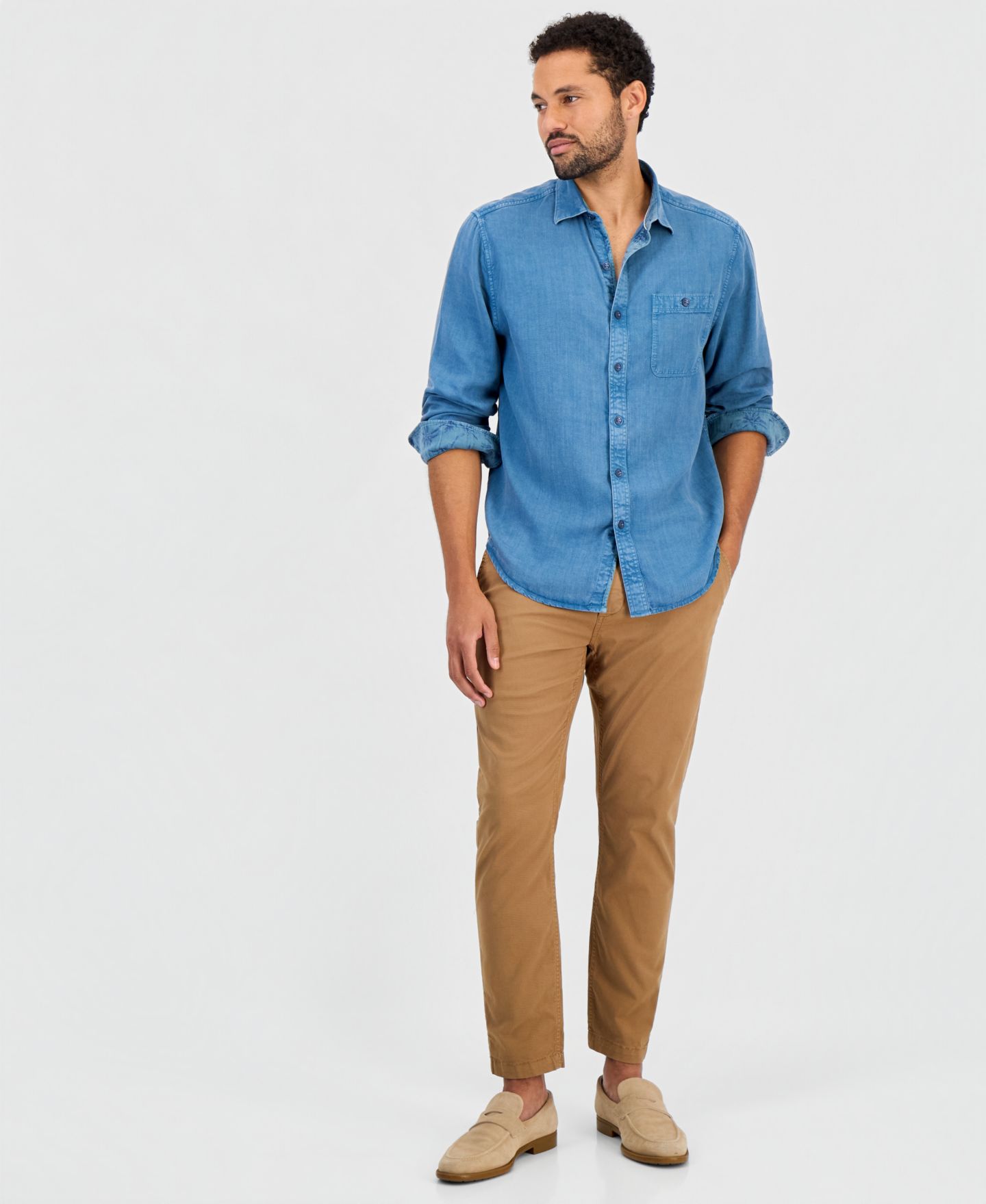 Мужская рубашка Tommy Bahama Bonfire Beach Long-Sleeve Button-Down Classic-Fit Linen-Blend, цвет: Kingfish — фото 3