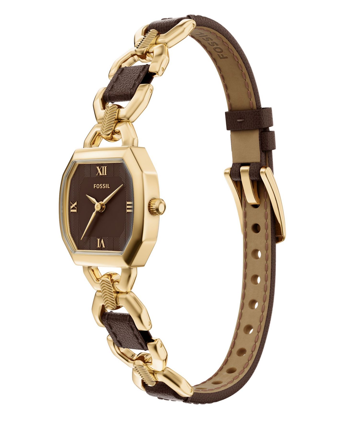 Женские часы Fossil Harlow Three-Hand Brown Leather and Gold-Tone Stainless Steel Watch 22mm — фото 5