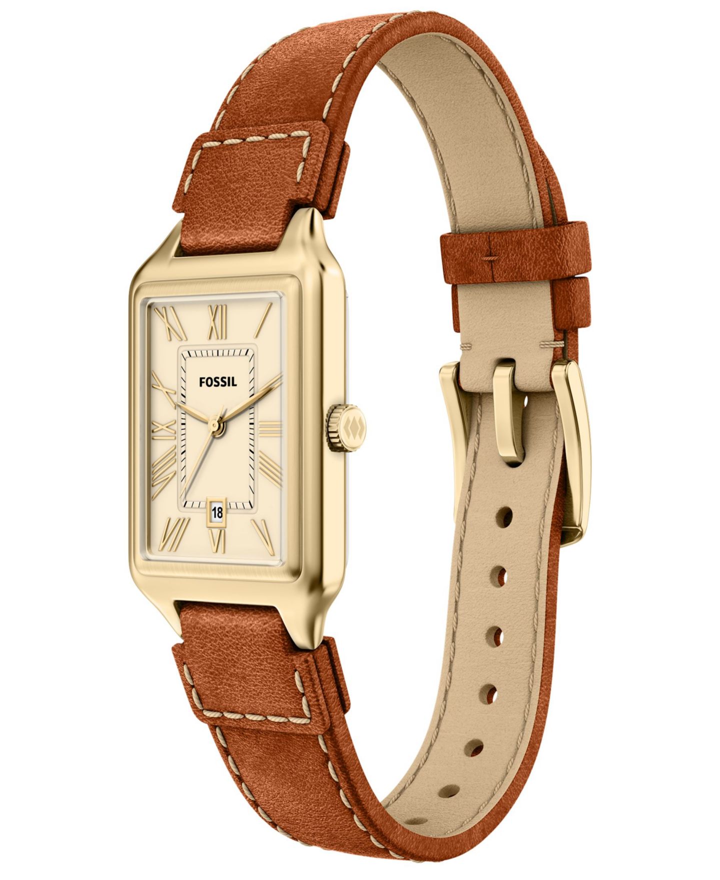 Женские часы Fossil Raquel Three-Hand Date Medium Brown Leather Watch 23mm — фото 4