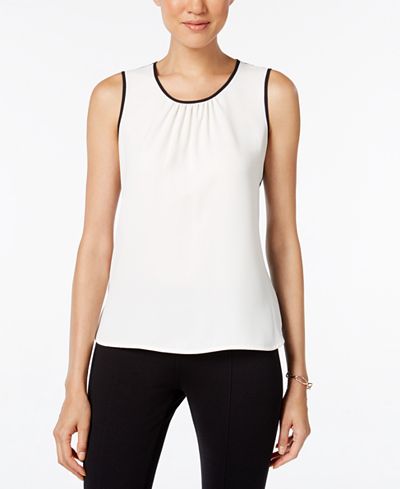 Anne Klein Contrast-Trim Pleated Top