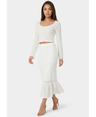Women's 2-Piece Crochet Top Tiered Skirt Set