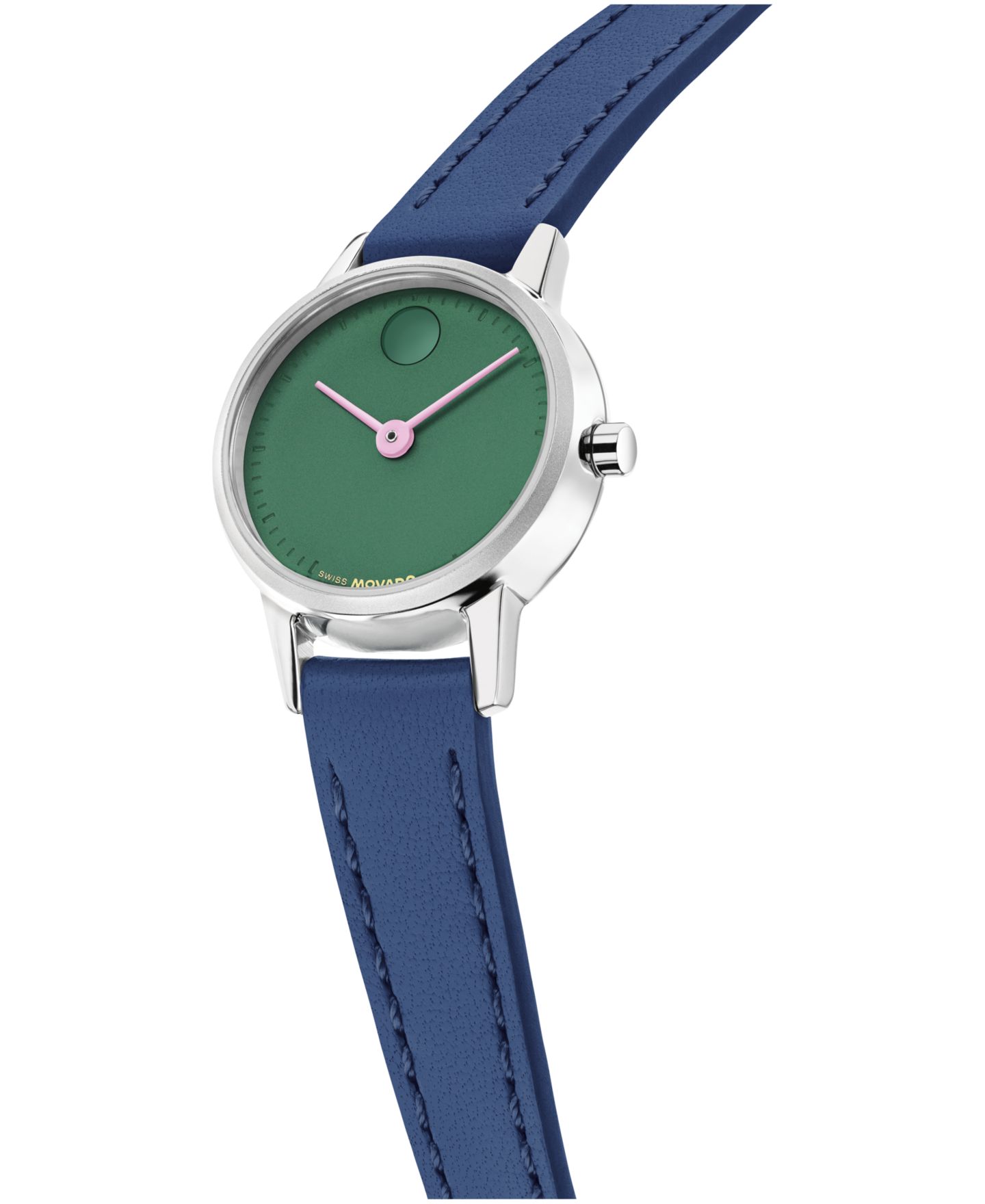 Женские часы Movado Baby Face Swiss Quartz Navy Leather Watch 22.50mm — фото 2