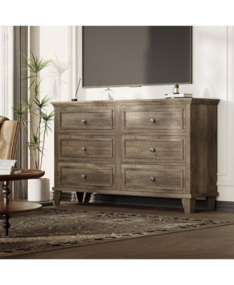 Contemporary 6-Drawer Wide Dresser, Modern Wooden Chest of Drawers with Metal Handles for Bedroom, Entryway Living Room