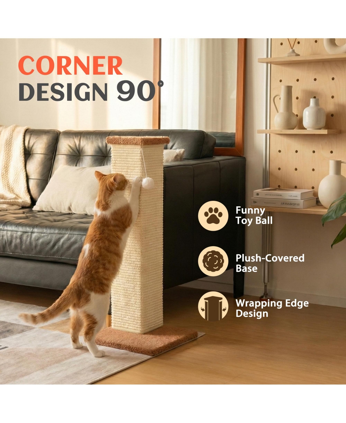 Aronkl Couch Corner Cat Scratcher Sisal Wall Scratch Pad Furniture Protection Plush Base Funnyball Included