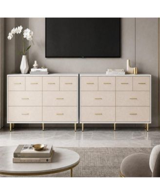 Set of 2 Dresser Modern 8-Drawer Wooden Nightstand with Handles and Legs, Linen-Textured Surface, TV Stand for Bedroom Living Room