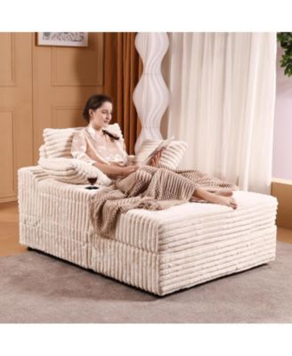 Upholstered Corduroy Chaise Lounge Chair with Storage Ottoman and Three Pillows, Single Sleeper Sofa Bed for Living Room or Bedroom