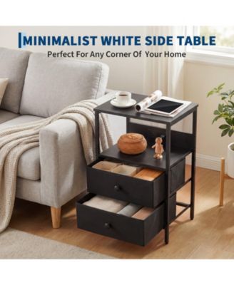 Modern White Nightstand with Charging Station, 2 Fabric Drawers Open Shelf USB Type-C Ports Power Outlet MDF Metal Bedroom End Table