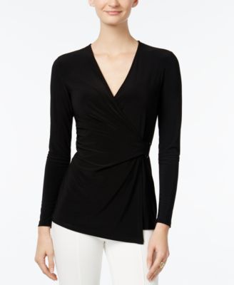 Anne Klein - Buckled Faux-Wrap Top
