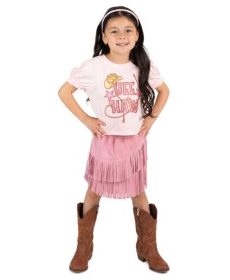Girls' 2T-6X Knit Top and Suede Fringe Skirt, 2-Piece Set