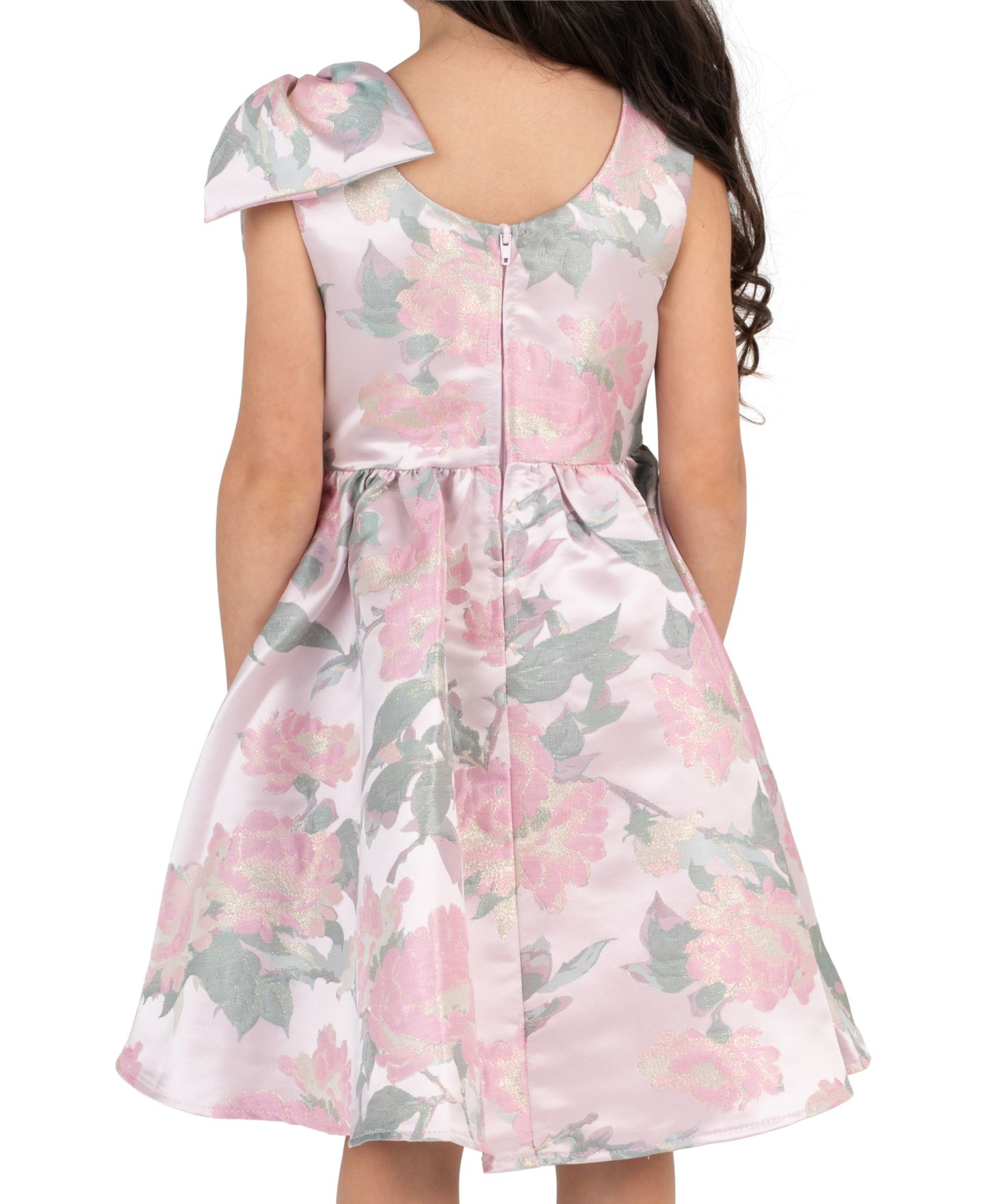 Платье Rare Editions Brocade Bow Shoulder Dress для девочек, цвет: Розовато-лиловый — фото 3
