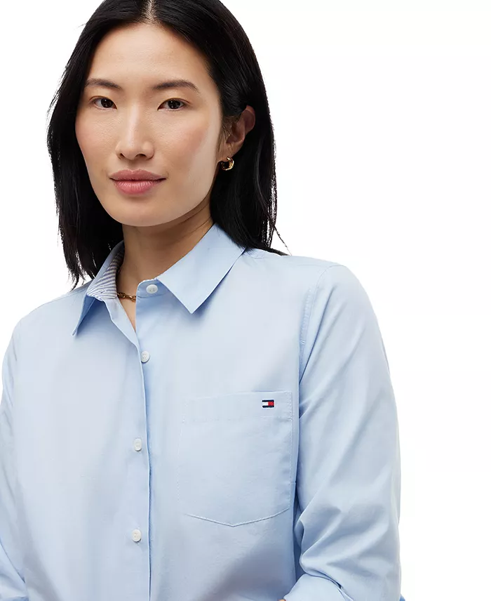 Women's Classic Poplin Roll-Tab Long-Sleeve Shirt - thumbnail 3