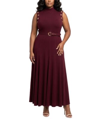 Plus Size Belted Mock Neck Grommet Dress