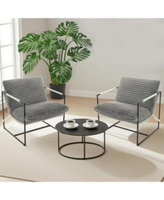 Modern Accent Chairs Set of 2, Corduroy Sling Armchairs with Metal Frame