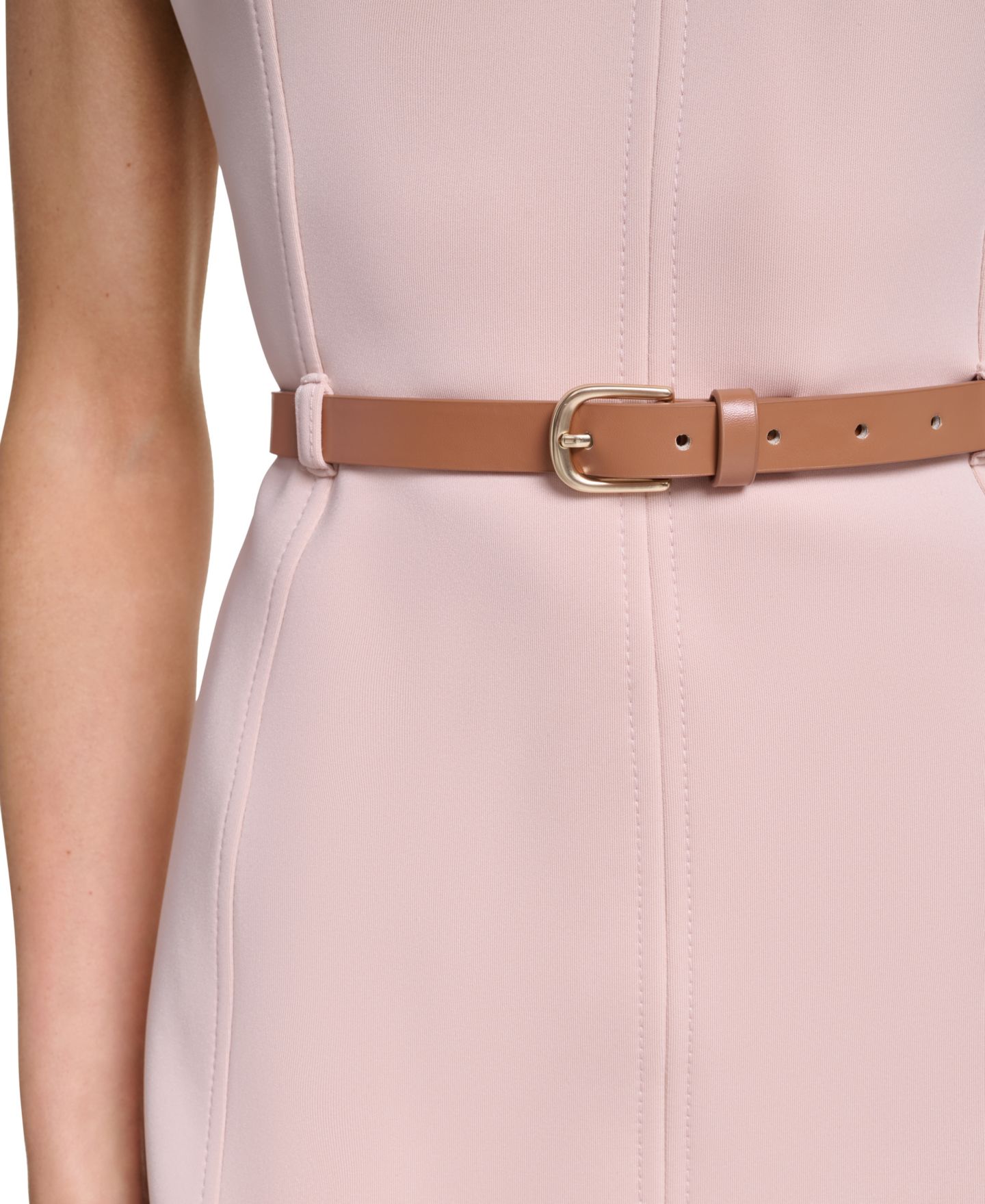 Женское платье Calvin Klein Cap-Sleeve V-Neck Belted Sheath, цвет: Cameo — фото 4