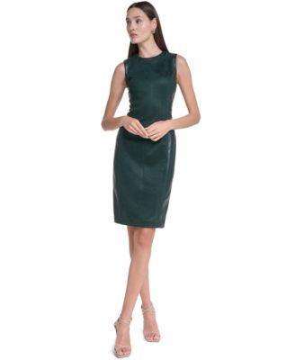 Women's Sleeveless Suede & Faux Leather Panel Sheath Dress