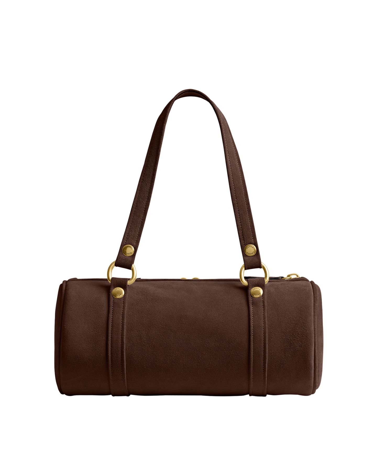 Женская сумка COACH Originals Kisslock Large Suede Barrel Shoulder, цвет: Латунный / Шоколадный — фото 6