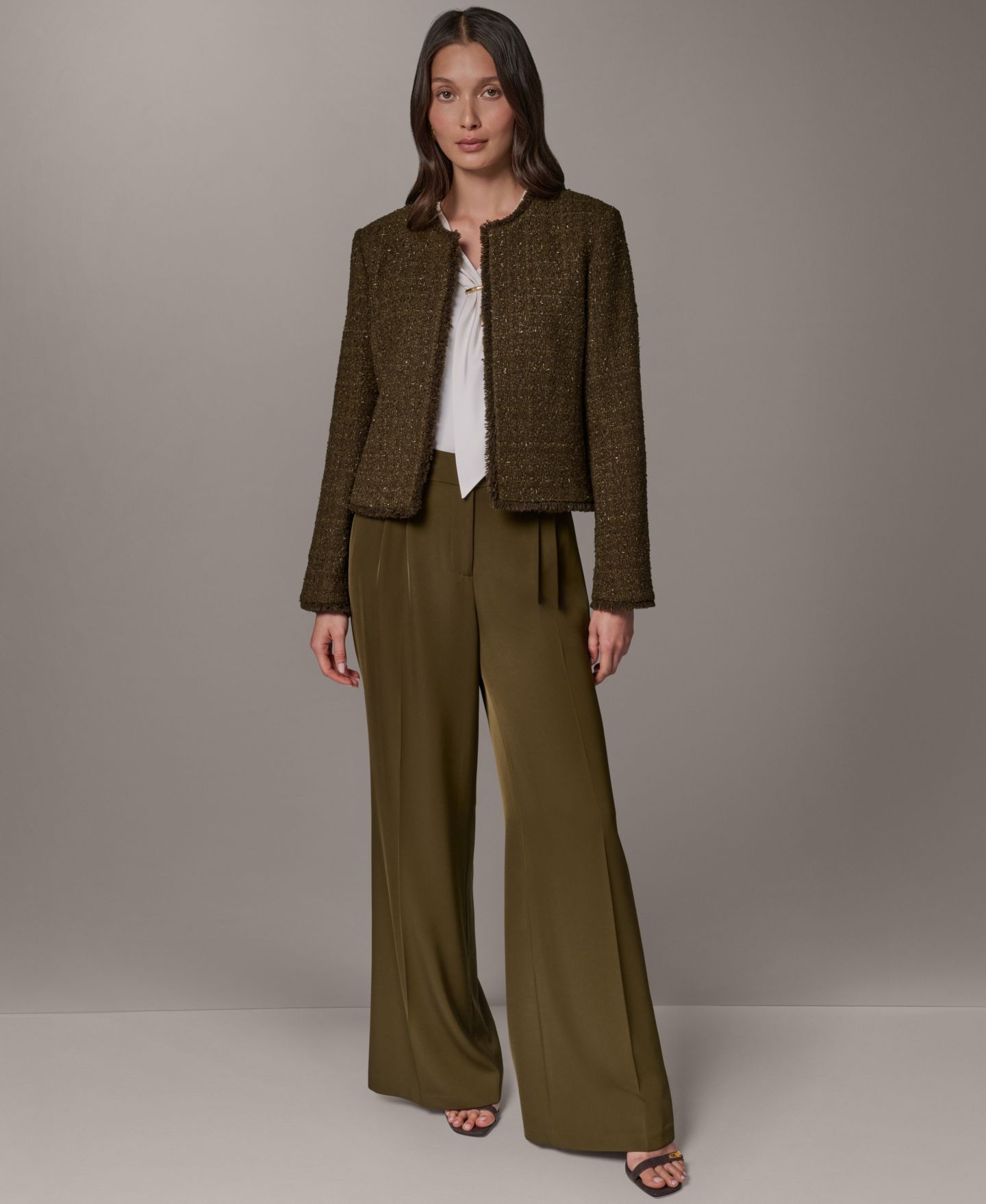 Женская куртка Donna Karan New York Open-Front Fring, цвет: Оливковый / Золотой — фото 2