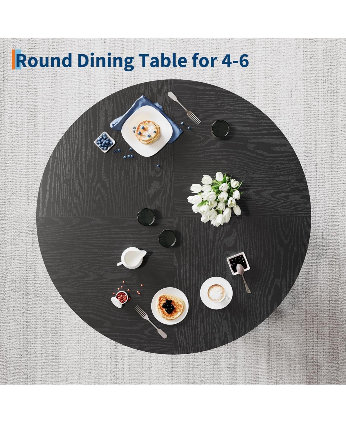 gaomon 47" Round Dining Table for 4-6, Wood Kitchen Table with Sturdy Base