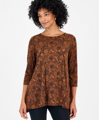 Women's Floral 3/4-Sleeve Swing Top