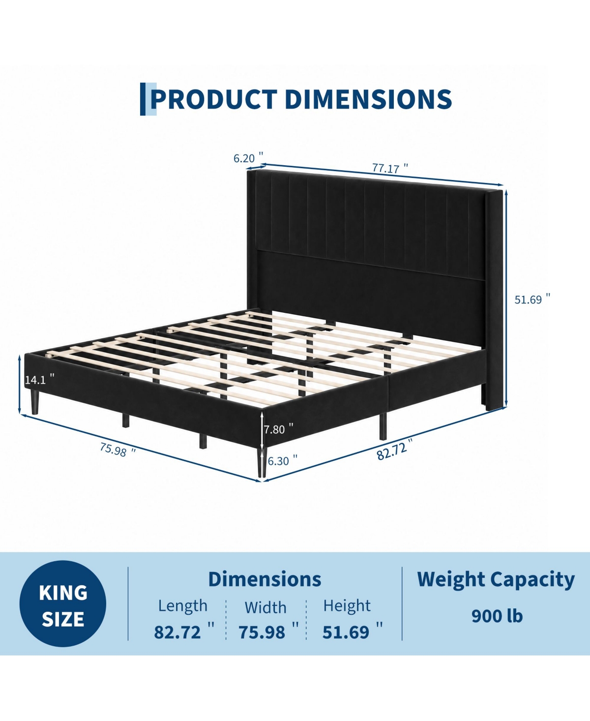 Upholstered Platform Bed Frame with 52 Inch High Vertical Channel Tufted Wingback Headboard, Wooden Slat Support