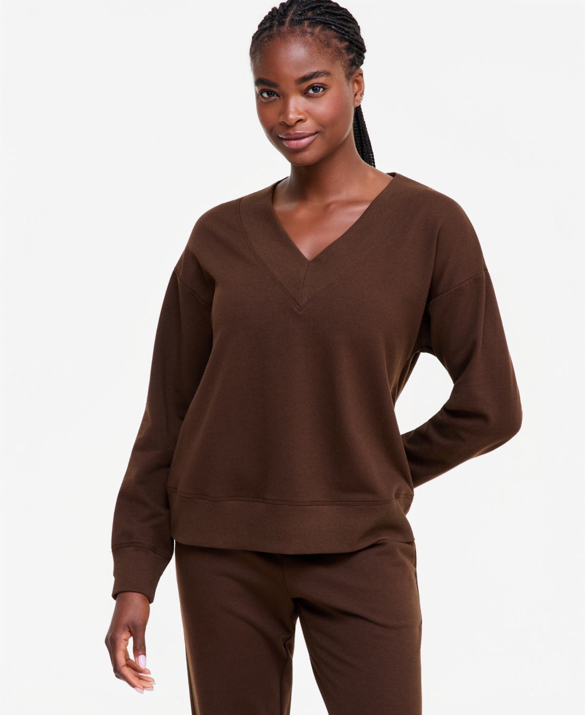 Id Ideology Women's Fleece V-Neck Sweatshirt, Created for Macy's