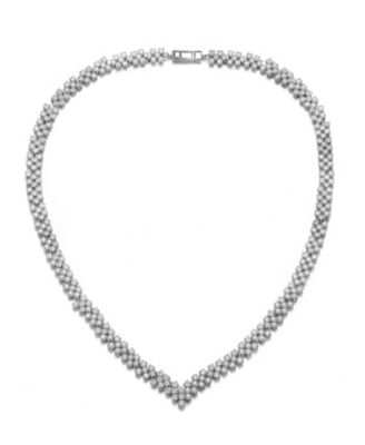 Classy White Gold Plated CZ Tennis V Shape Necklace