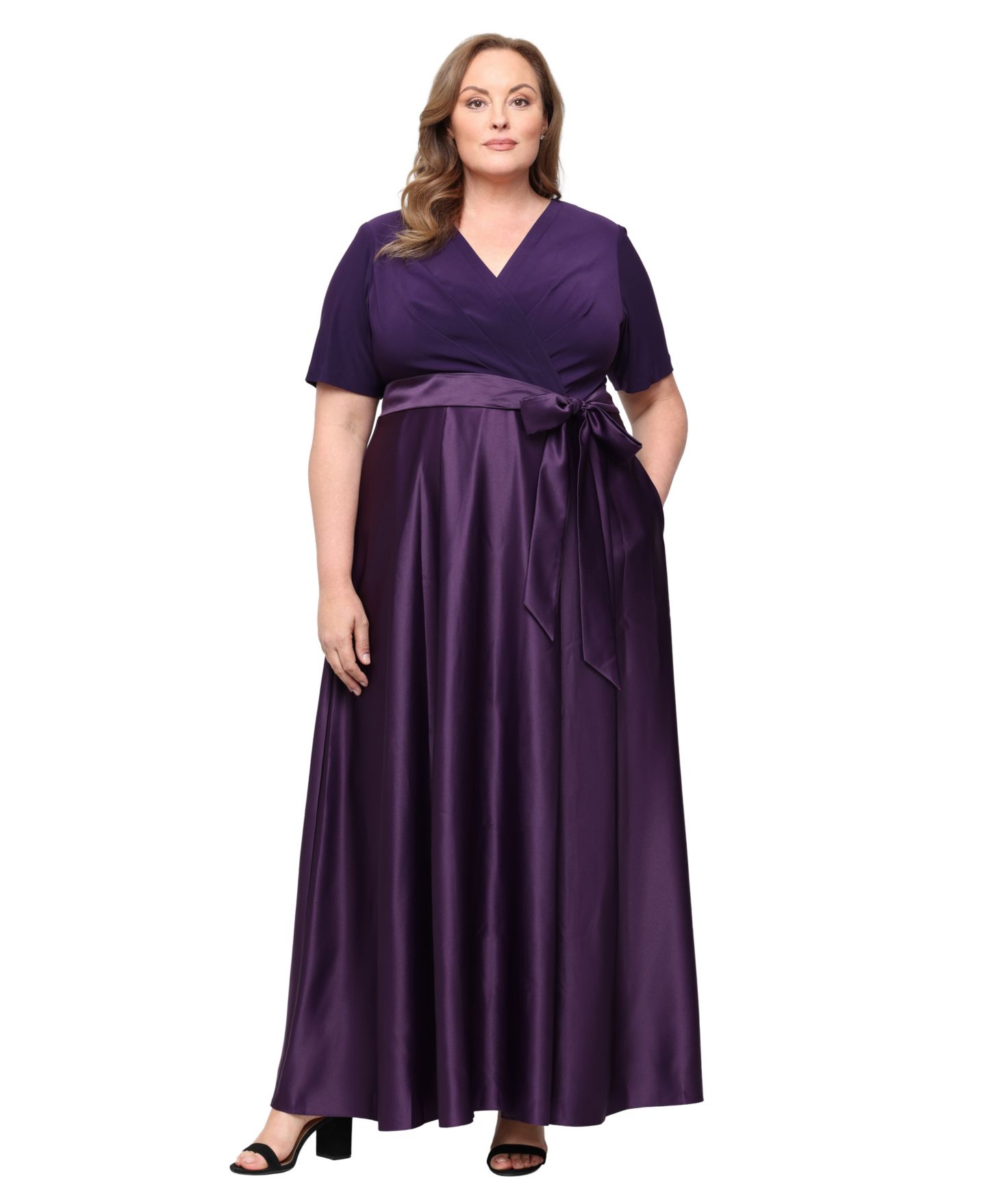 Женские платья Alex Evenings Plus Size Matte Jersey V-Neck Ball Gown, цвет: Баклажановый — фото 1
