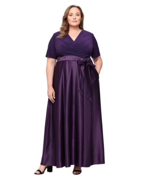 Женские платья Alex Evenings Plus Size Matte Jersey V-Neck Ball Gown, цвет: Баклажановый
