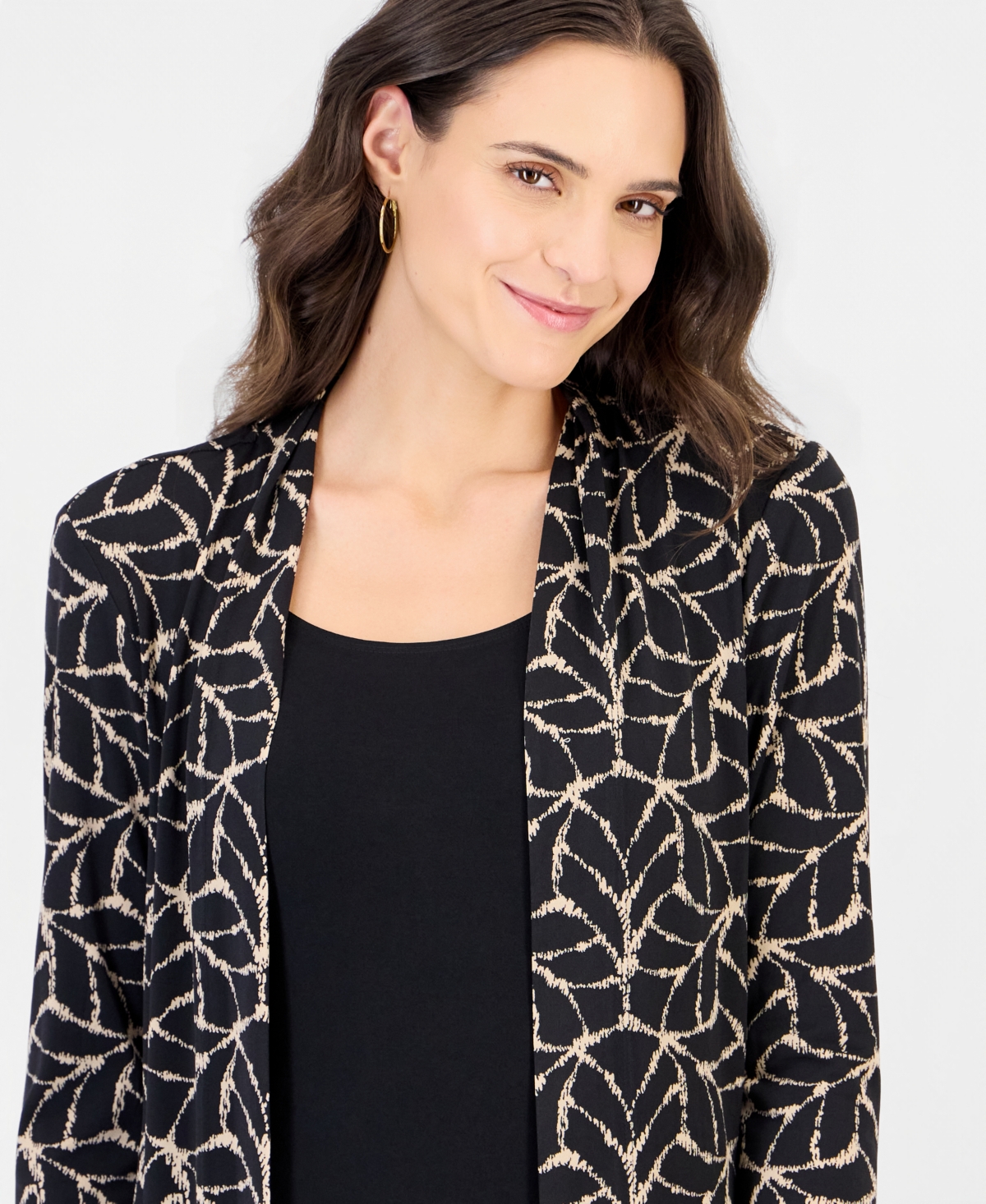 Connected Women's Geometric-Print Scoop Neck 3/4-Sleeve Jacket Dress