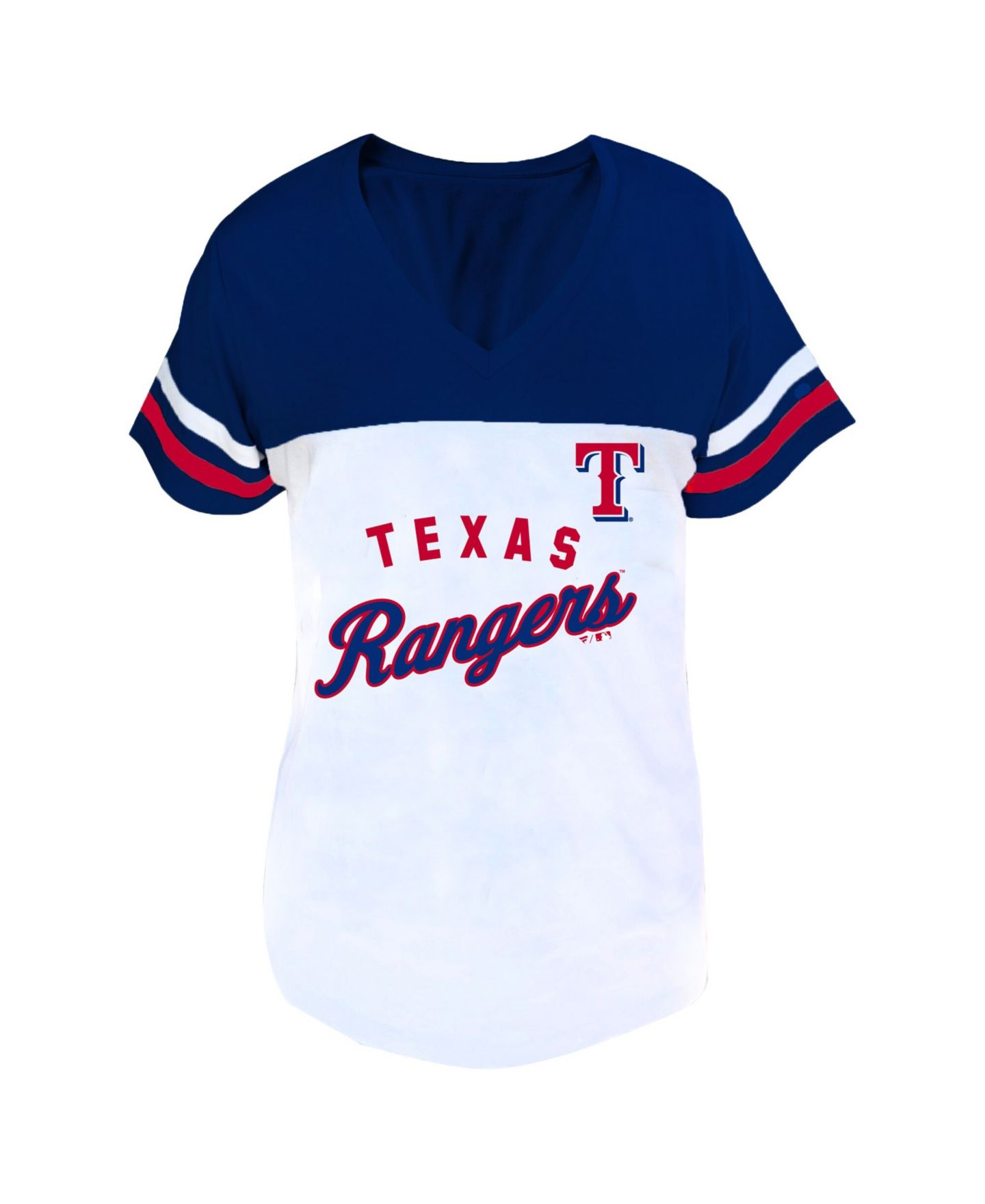 Женская футболка Fanatics Profile White/Royal Texas Rangers Plus Size Two-Stripe V-Neck — фото 2