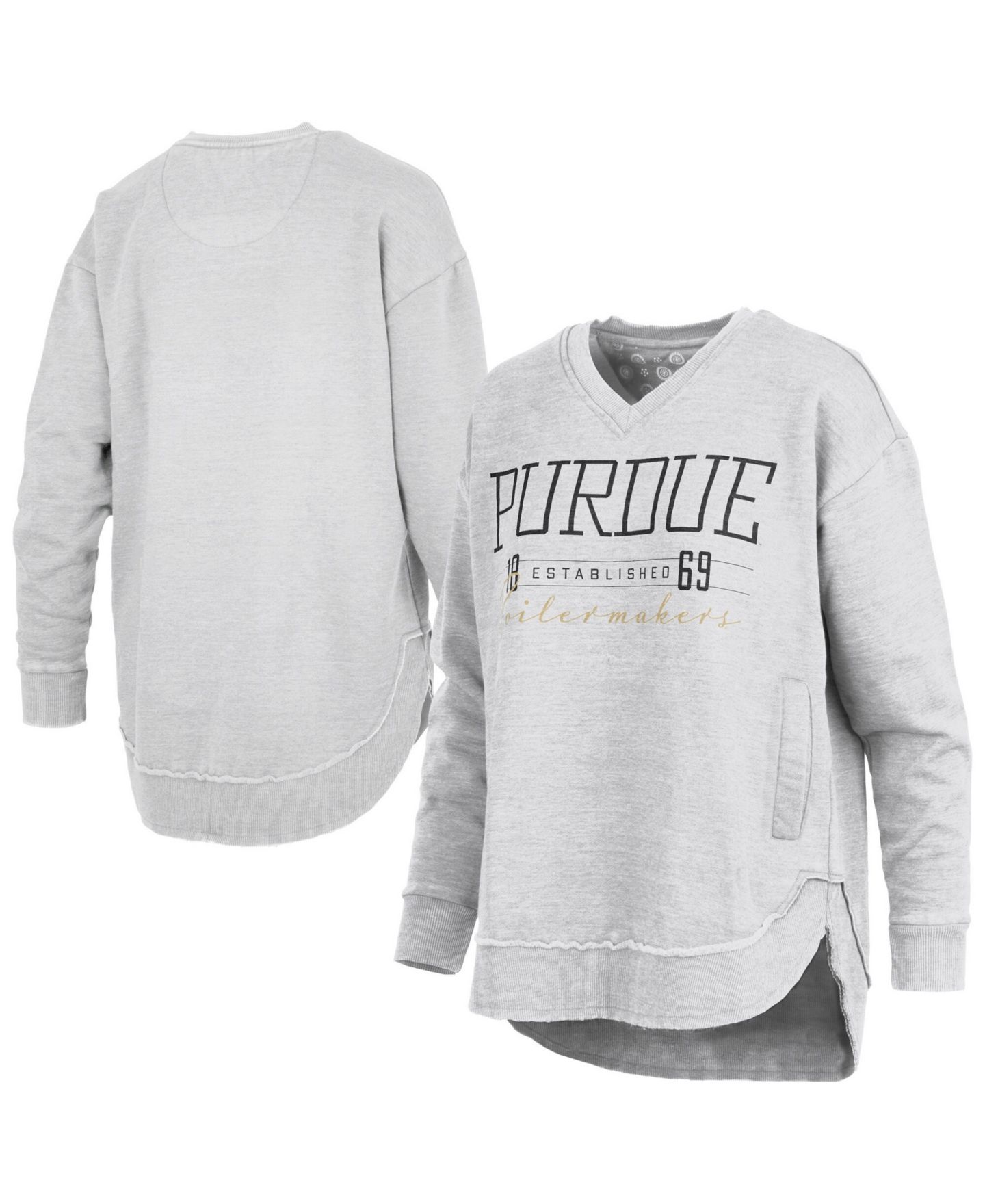 Женский свитшот Pressbox Heather Gray Purdue Boilermakers Marcus East Hall Poncho V-Neck — фото 1