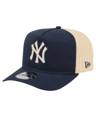 Men's Navy/Natural New York Yankees Grained 9FIFTY A-Frame Trucker Adjustable Hat