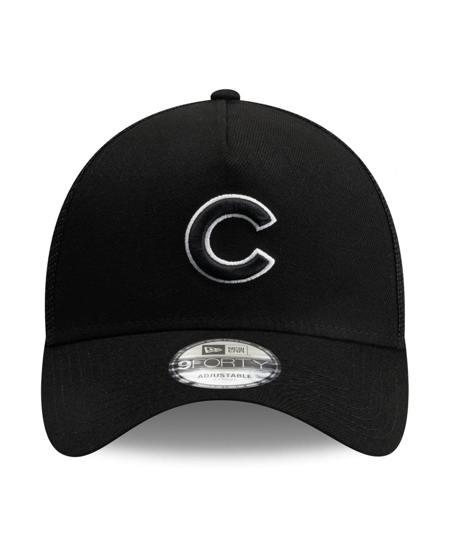 Мужская кепка New Era Black Chicago Cubs Side Script 9FORTY A-Frame Trucker Adjustable Hat — фото 2