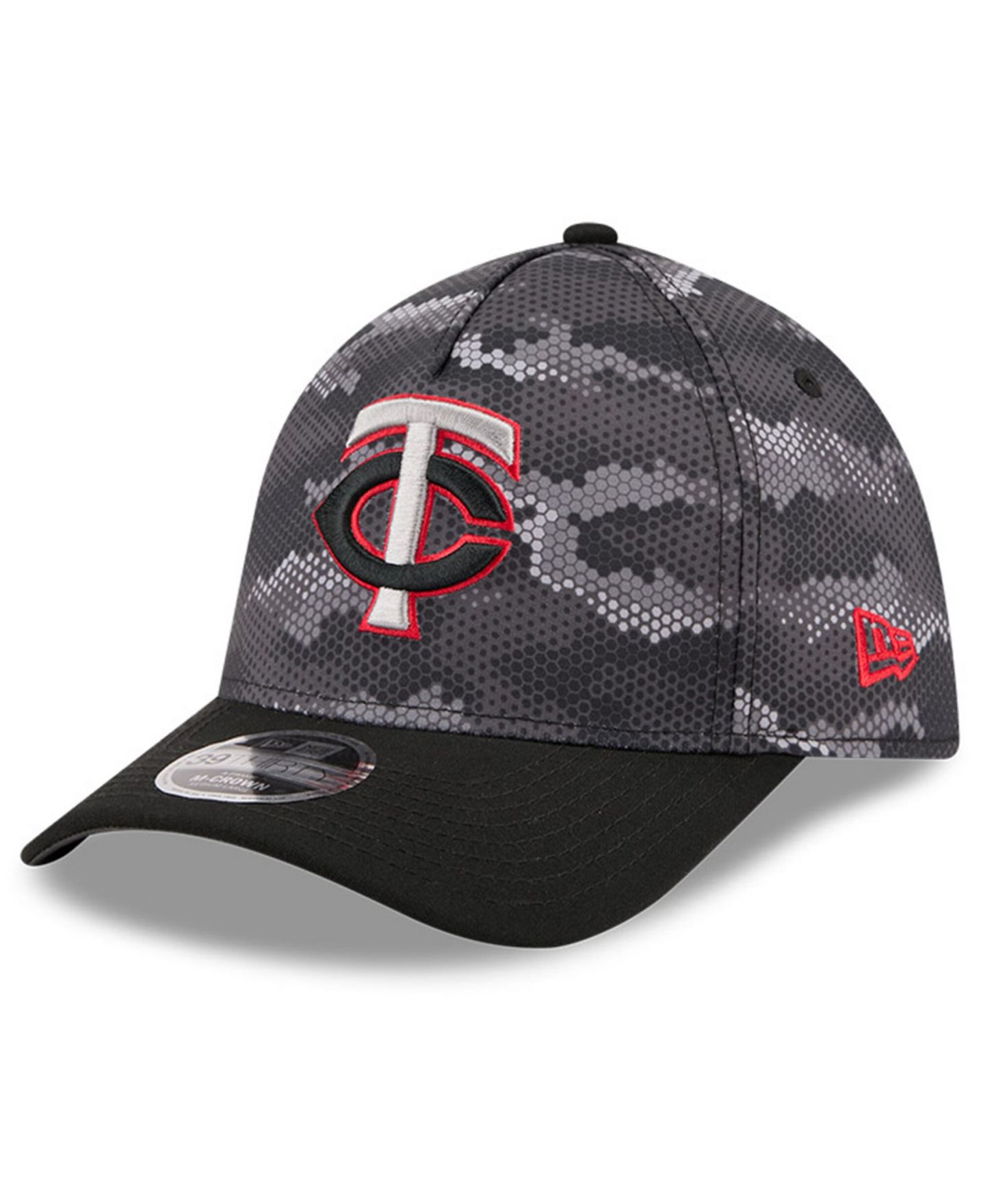 Мужская кепка New Era Black Minnesota Twins Camo 39THIRTY A-Frame Flex Hat — фото 1