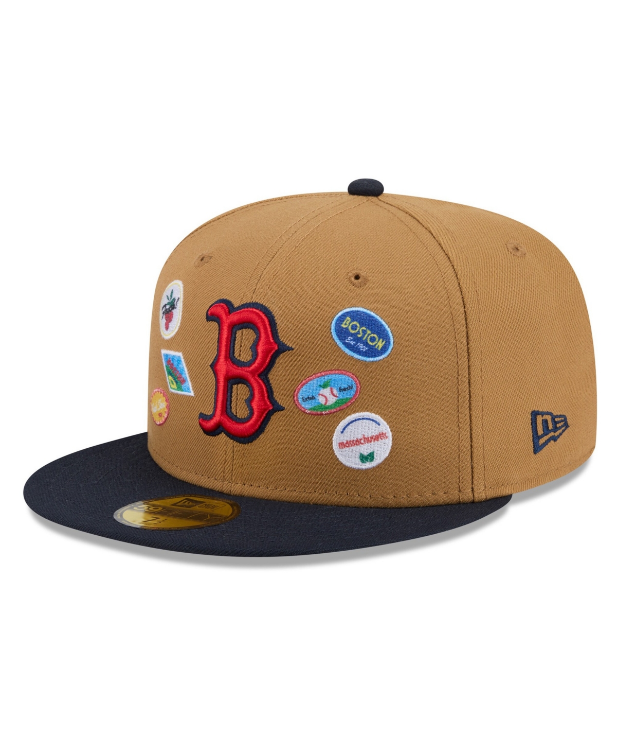 New Era Men's Tan Boston Red Sox Fruit Sticker 59FIFTY Fitted Hat