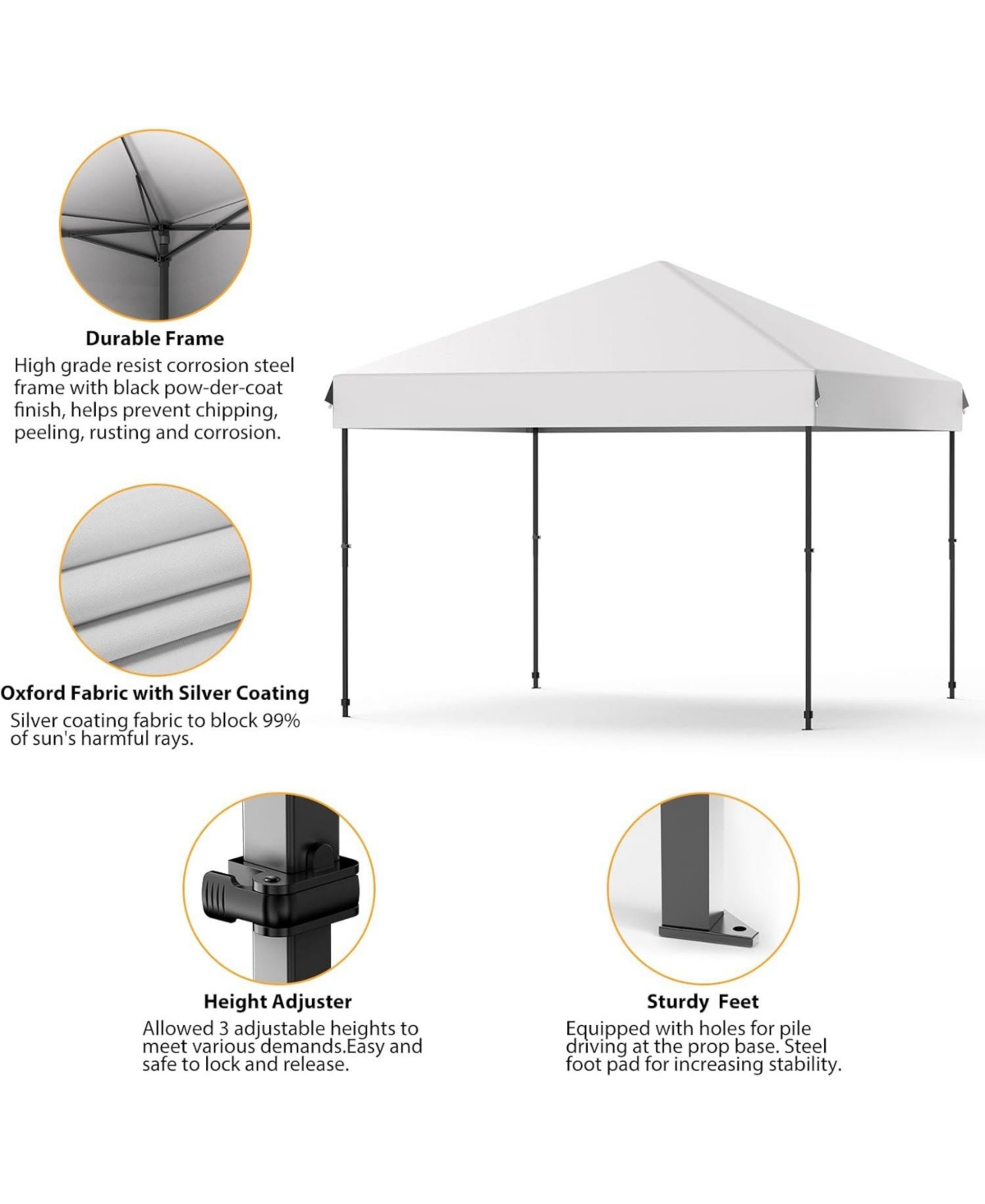 gaomon Canopy Tent - 10x10 Feet Pop Up Outdoor Instant Tent, Commercial Instant Shelter, 3 Adjustable Heights, Wheeled Bag, Portable for Patio, Deck