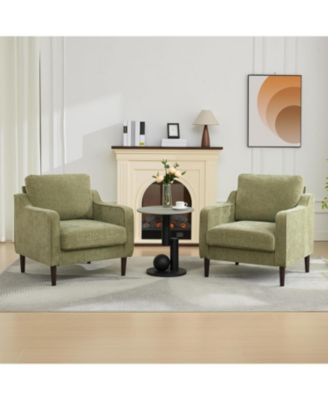 Mid-Century Modern Accent Chairs Set of 2,Modern Linen Fabric Armchair for Living Room,Comfy Sofa Chairs with Scooped Arms