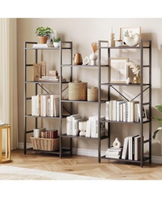 Triple Column 4-Tier Bookshelf, Bookcase with 11 Open Storage Display Shelves