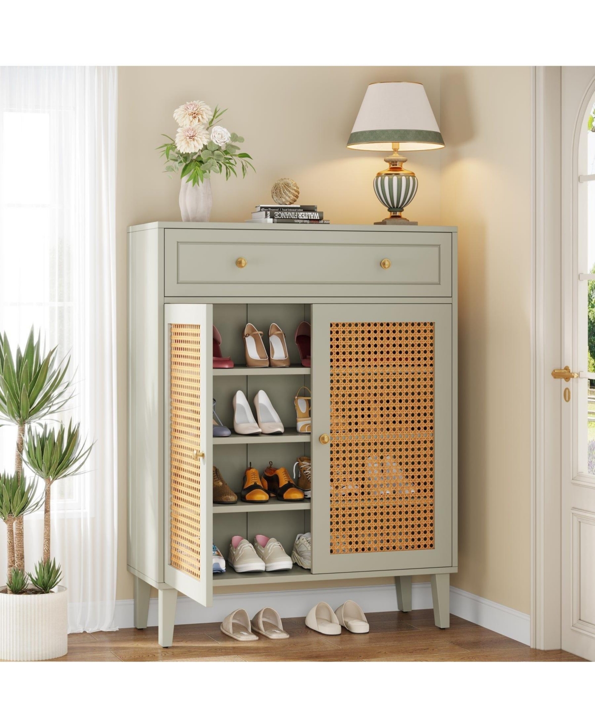 Slickblue Modern Wooden Shoe Cabinet with Drawer and Adjustable Shelves