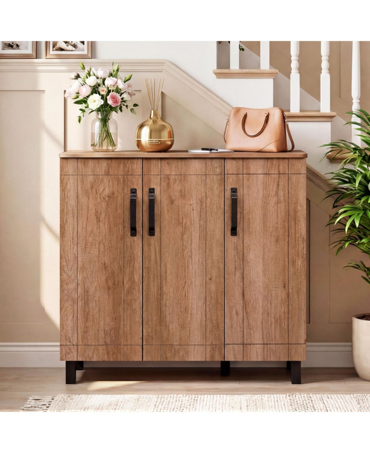 Slickblue Modern Oak Shoe Rack Cabinet Freestanding Storage Organizer