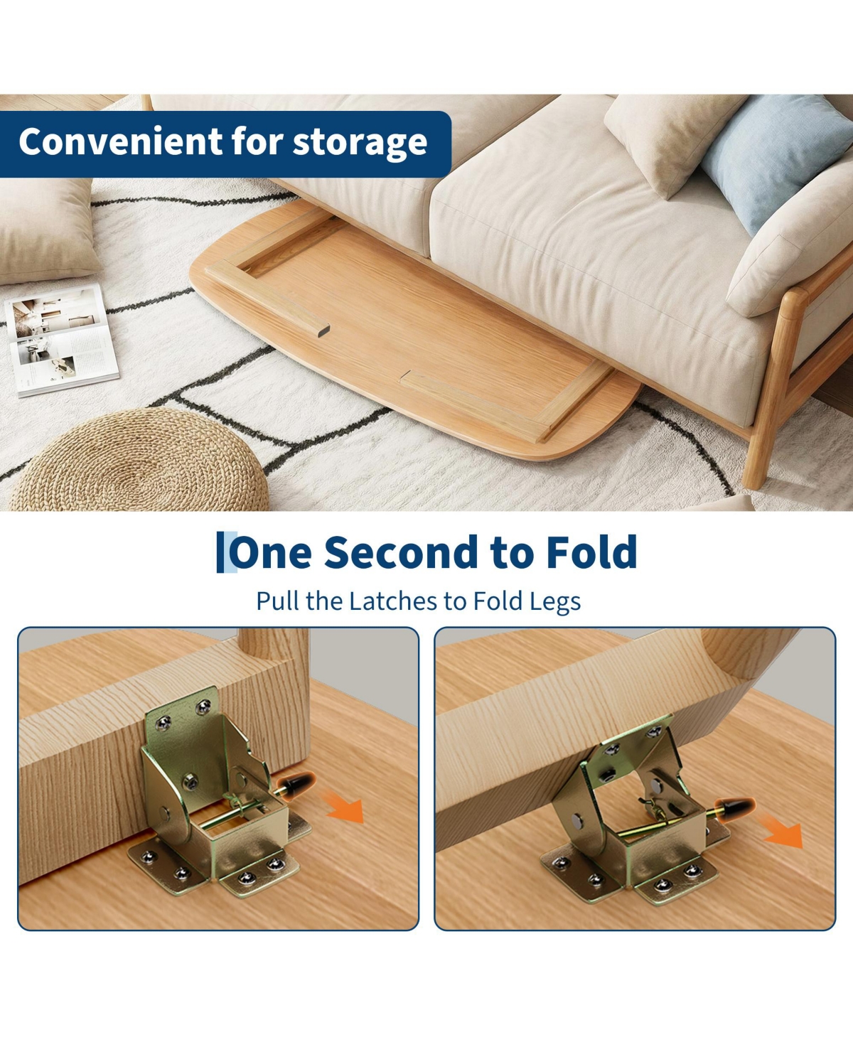 gaomon Wooden Folding Coffee Table with Legs No Assembly, Small Spaces Tatami Foldable Table, Large Floor Desk