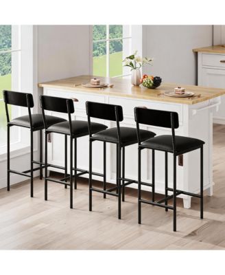 Set of 4 Modern 25.5" Bar Stools – Leather Counter Height Seats with Backrest and Footrest, Sturdy Metal Legs