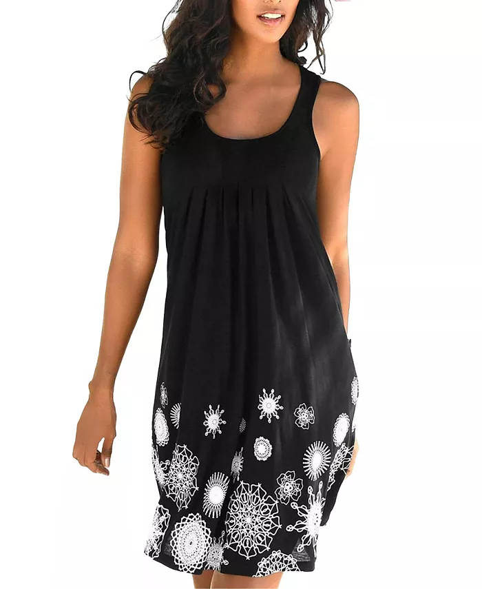Women's Viscose Printed Sleeveless Scoop-Neck Short Dress