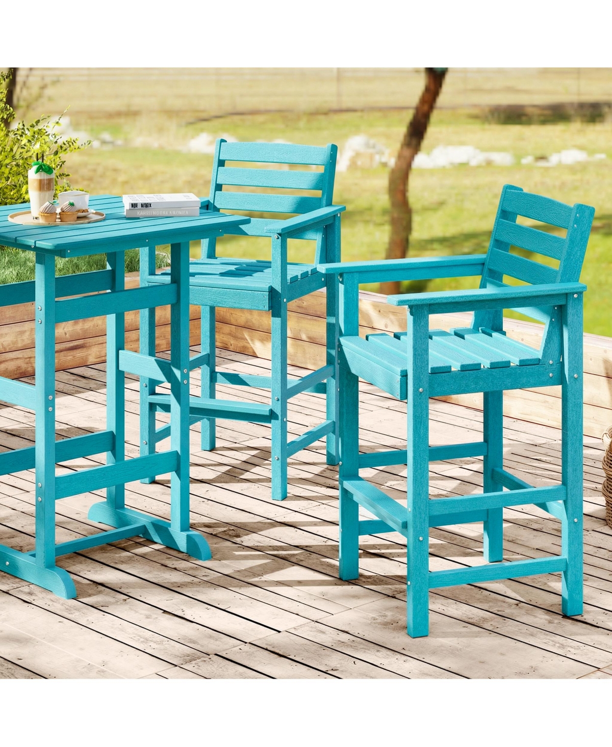Gymax Patio Adirondack Bar Chairs Set of 4 with Wide Armrests and Footrest Backrest