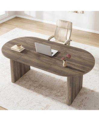 Oval Dining Table for 4-8, Double Pedestal Wood Base, Modern Farmhouse