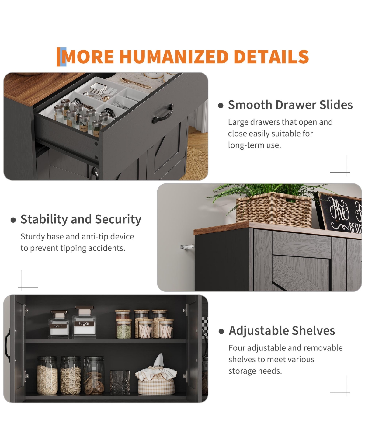 gaomon 70 inch Kitchen Food Storage Cabinet, freestanding cabinet with 4 doors, 2 adjustable shelves and microwave rack, perfect for dining rooms